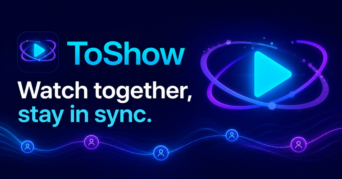 ToShow 同步观影房间通过蓝紫色轨道连接多位观看者